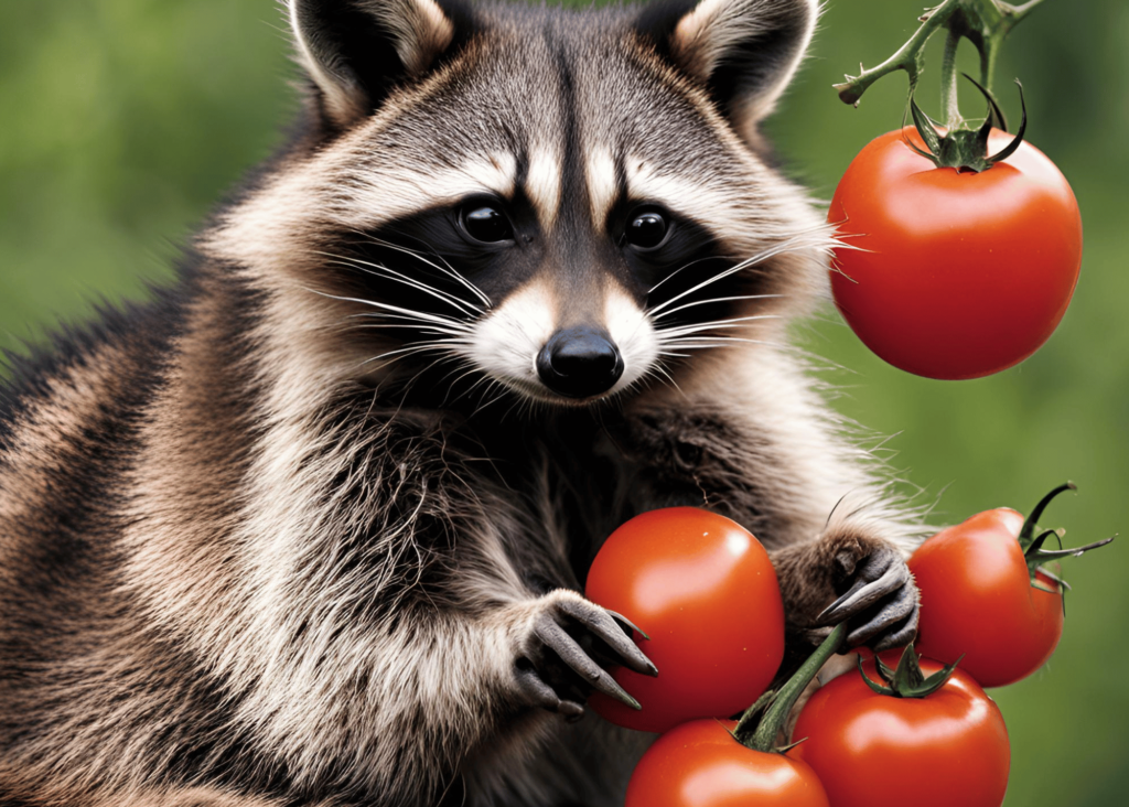 raccoon with tomatoes